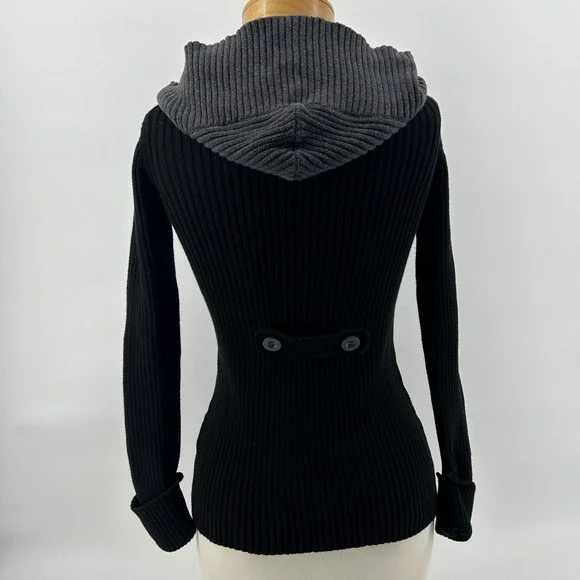 Y2K Goth Calvin Klein Ribbed Knit Hoodie Jacket Cyber Punk Sweater S - Picture 4 of 14